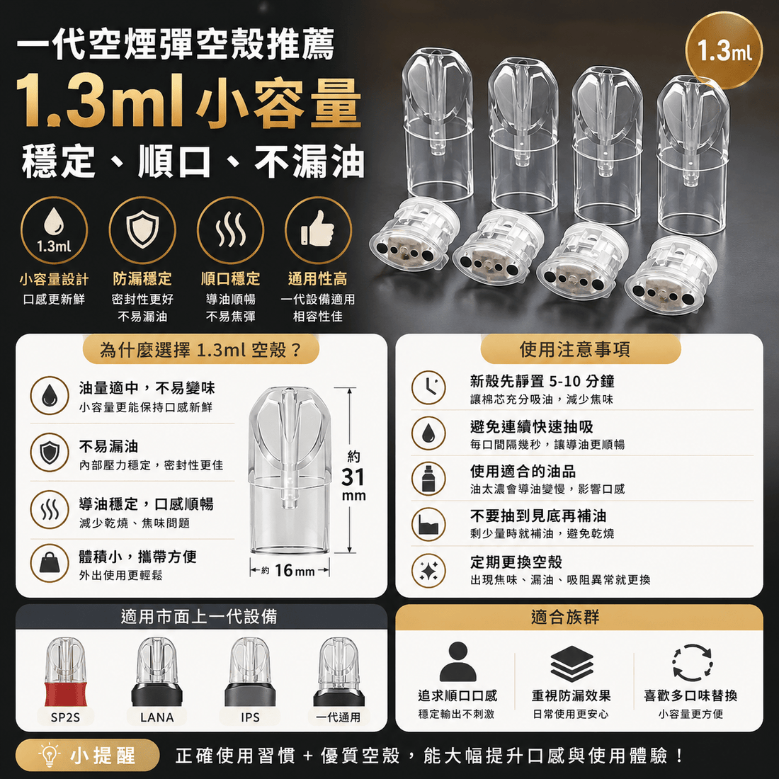 一代空煙彈空殼推薦 1.3ml｜穩定、順口、不漏油 - 小柏哥商場